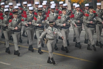 French army personnel march during India's 75th Republic Day parade in New Delhi on January 26. (AFP) French army personnel march during India's 75th Republic Day parade in New Delhi on January 26. (AFP)