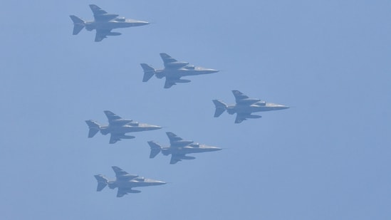 The Indian Air Force (IAF) contingent of six Jaguar fighter jets (ANI)
