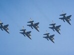 IAF fighter jets Jaguars flypast during the Republic Day Parade 2024 at the Kartavya Path, in New Delhi, IAF fighter jets Jaguars flypast during the Republic Day Parade 2024 at the Kartavya Path, in New Delhi,