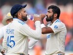 India's captain Rohit Sharma and Jasprit Bumrah on the third day of the first cricket test match between India and England, at Rajiv Gandhi International Cricket Stadium India's captain Rohit Sharma and Jasprit Bumrah on the third day of the first cricket test match between India and England, at Rajiv Gandhi International Cricket Stadium