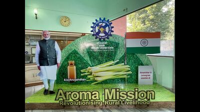 A selfie-point set up at the Kisan Mela venue. (HT)