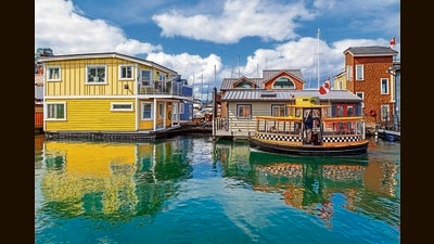 A village of floating homes at Fisherman’s Wharf in Victoria, Canada. Around the world, amphibious housing is in use in countries ranging from the UK and Bangladesh to Vietnam and the Philippines. (Shutterstock) A village of floating homes at Fisherman’s Wharf in Victoria, Canada. Around the world, amphibious housing is in use in countries ranging from the UK and Bangladesh to Vietnam and the Philippines. (Shutterstock)