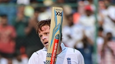 England's Ollie Pope celebrates his century during Day 3 of 1st Test match against India, at Rajiv Gandhi International Stadium in Hyderabad England's Ollie Pope celebrates his century during Day 3 of 1st Test match against India, at Rajiv Gandhi International Stadium in Hyderabad