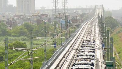 Ghaziabad, India - June 26, 2023: A view of the RAPIDX Train in the Ghaziabad area, The RRTS 17 km priority section may miss the June 30 deadline in Ghaziabad city station in Ghaziabad, India on Monday, June 26. 2023. (Photo by Sakib Ali /Hindustan Times)