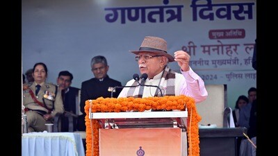 Haryana chief minister Manohar Lal Khattar during a Republic Day programme at Karnal . (HT Photo) Haryana chief minister Manohar Lal Khattar during a Republic Day programme at Karnal . (HT Photo)