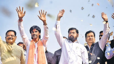 Navi Mumbai, India - Jan. 27, 2024:Maratha Quota activist Manoj Jarange Patil ends protest after Maharashtra CM Eknath Shinde Government accepts all demands at Chhatrapati Shivaji Maharaj Chowk Vashi, in Navi Mumbai, India, on Saturday, January 27, 2024. (Photo by Bachchan Kumar/ HT PHOTO) (HT PHOTO) Navi Mumbai, India - Jan. 27, 2024:Maratha Quota activist Manoj Jarange Patil ends protest after Maharashtra CM Eknath Shinde Government accepts all demands at Chhatrapati Shivaji Maharaj Chowk Vashi, in Navi Mumbai, India, on Saturday, January 27, 2024. (Photo by Bachchan Kumar/ HT PHOTO) (HT PHOTO)