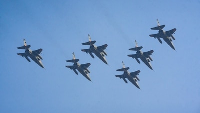 IAF fighter jets Jaguars flypast during the Republic Day Parade 2024 at the Kartavya Path, in New Delhi, (PTI) IAF fighter jets Jaguars flypast during the Republic Day Parade 2024 at the Kartavya Path, in New Delhi, (PTI)