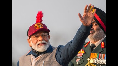 Prime Minister Narendra Modi during the NCC rally at Cariappa Ground in New Delhi on Saturday. (PTI)