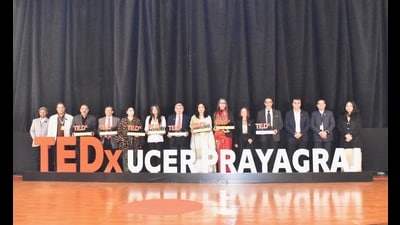 Speakers with UGI officials in Prayagraj on Saturday (HT Photo) Speakers with UGI officials in Prayagraj on Saturday (HT Photo)