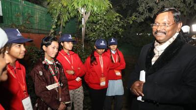 The students were invited to the Union minister’s residence after the Republic Day parade (Twitter/@MundaArjun) The students were invited to the Union minister’s residence after the Republic Day parade (Twitter/@MundaArjun)