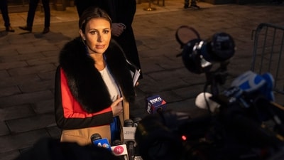 Donald Trump's attorney Alina Habba addresses the media on January 26, 2024, after the jury ordered him to pay $83.3 million in damages to E Jean Carroll. (AP) Donald Trump's attorney Alina Habba addresses the media on January 26, 2024, after the jury ordered him to pay $83.3 million in damages to E Jean Carroll. (AP)