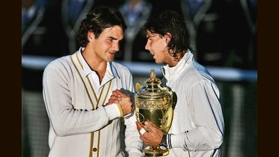 Why did finals between Roger Federer and Rafael Nadal so often end with both looking genuinely happy? They knew they each drove the other to their best. (Getty Images) Why did finals between Roger Federer and Rafael Nadal so often end with both looking genuinely happy? They knew they each drove the other to their best. (Getty Images)