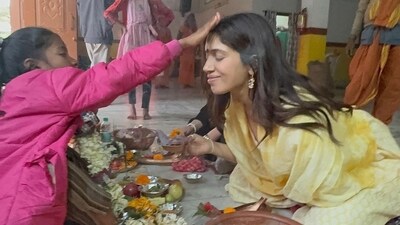 Bhumi Pednekar shared a bunch of pictures from her visit to the Kamakhya Temple in Guwahati, Assam. She is seen getting the red tilak on her forehead by a young girl at the temple.&nbsp; 