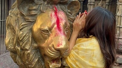Bhumi Pednekar is seen whispering her wish in the ear of a lion idol. It is believed that a wish shared in the ear of the lion is fulfilled by the goddess.&nbsp; 