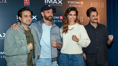 Siddharth Anand with Fighter cast at a promotional event. (Ashish Vaishnav) Siddharth Anand with Fighter cast at a promotional event. (Ashish Vaishnav)
