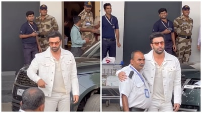 Ranbir Kapoor made a security personnel's day. Ranbir Kapoor made a security personnel's day.
