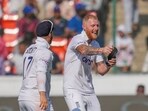 England's Ben Stokes and teammate celebrates a wicket. England's Ben Stokes and teammate celebrates a wicket.