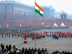 Full Dress Rehearsal of Beating Retreat Ceremony at Vijay Chowk in New Delhi.