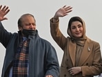 Pakistan's former Prime Minister and leader of Pakistan Muslim League Nawaz (PMLN) party Nawaz Sharif (L) and his daughter Maryam Nawaz 