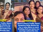 Bengaluru bride travelling on the metro to avoid traffic. Bengaluru bride travelling on the metro to avoid traffic.