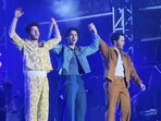 Nick Jonas, Joe Jonas and Kevin Jonas after their performance at Lollapalooza, Mumbai on Saturday. Nick Jonas, Joe Jonas and Kevin Jonas after their performance at Lollapalooza, Mumbai on Saturday.