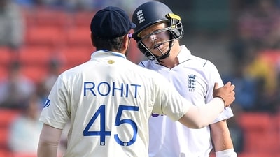 India's captain Rohit Sharma (L) and England's Ollie Pope speak during the fourth day of the first Test cricket match (AFP) India's captain Rohit Sharma (L) and England's Ollie Pope speak during the fourth day of the first Test cricket match (AFP)