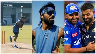 Hardik was seen bowling at full tilt in the nets (X-PTI) Hardik was seen bowling at full tilt in the nets (X-PTI)