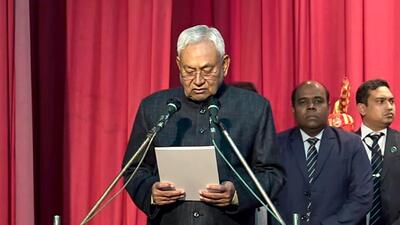 Nitish Kumar takes oath as the chief minister of Bihar in Patna on Sunday. (ANI) Nitish Kumar takes oath as the chief minister of Bihar in Patna on Sunday. (ANI)