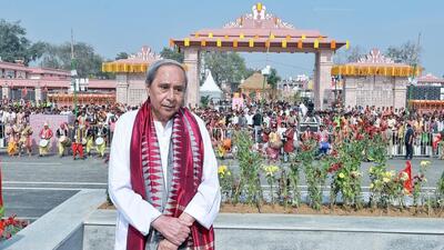 Odisha chief minister Naveen Patnaik during the inauguration of the redeveloped Maa Samaleshwari Temple on the banks of the Mahanadi River in Sambalpur on Saturday. (ANI)