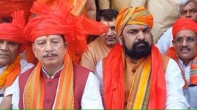 Samrat Choudhary (right) and Vijay Kumar Sinha of the Bharatiya Janata Party, Samrat Choudhary (right) and Vijay Kumar Sinha of the Bharatiya Janata Party,