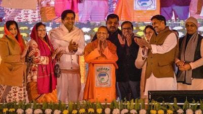 Uttar Pradesh chief minister Yogi Adityanath during the inauguration and foundation stone laying of several projects, in Gorakhpur on Sunday. (PTI ) Uttar Pradesh chief minister Yogi Adityanath during the inauguration and foundation stone laying of several projects, in Gorakhpur on Sunday. (PTI )