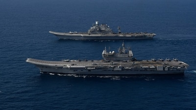 INS Vikrant and INS Vikramaditya (File photo) INS Vikrant and INS Vikramaditya (File photo)