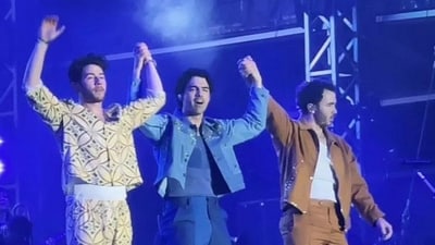 Nick Jonas, Joe Jonas and Kevin Jonas after their performance at Lollapalooza, Mumbai on Saturday. Nick Jonas, Joe Jonas and Kevin Jonas after their performance at Lollapalooza, Mumbai on Saturday.