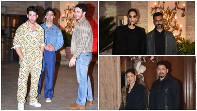 Nick, Joe and Kevin Jonas were joined by Sonam Kapoor Anand Ahuja and Madhuri Dixit, Shriram Nene at the post-concert party. Nick, Joe and Kevin Jonas were joined by Sonam Kapoor Anand Ahuja and Madhuri Dixit, Shriram Nene at the post-concert party.