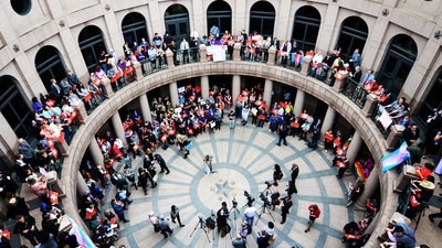 Texans protest the 'Bathroom Bill' outside the senate committee. In 2017, the state legislature attempted to pass Senate Bill 6, also known as the “Bathroom Bill” that prevented transgender people from using bathrooms of their choice in public buildings. The bill was not cleared. (Wiki Commons) Texans protest the 'Bathroom Bill' outside the senate committee. In 2017, the state legislature attempted to pass Senate Bill 6, also known as the “Bathroom Bill” that prevented transgender people from using bathrooms of their choice in public buildings. The bill was not cleared. (Wiki Commons)