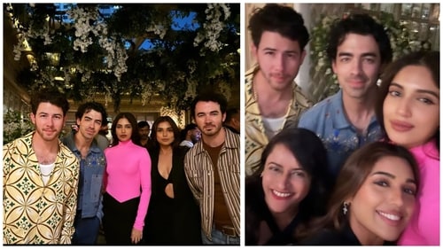 Bhumi and Samiksha with the Jonas Brothers. Bhumi and Samiksha with the Jonas Brothers.