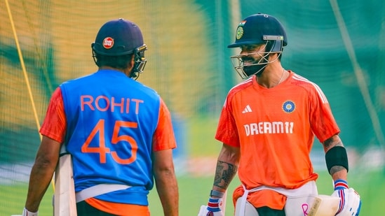 India's captain Rohit Sharma and Virat Kohli during a practice session (PTI)