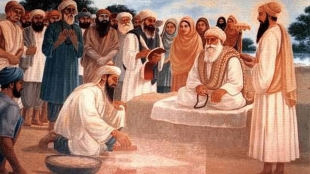 A painting of Hazrat Mian Mir laying the foundation stone of the Golden Temple. A painting of Hazrat Mian Mir laying the foundation stone of the Golden Temple.
