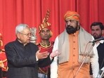 Bihar Chief Minister Nitish Kumar with Deputy Chief Minister Samrat Choudhary at the Raj Bhawan in Patna on January 28.
