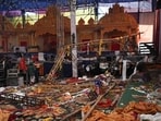 The site of the Kalkaji temple where a wooden platform collapsed during a ‘Jagran’ early Sunday (Sanchit Khanna/HT Photo)