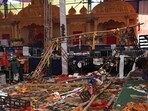 The site of the Kalkaji temple where a wooden platform collapsed during a ‘Jagran’ early Sunday (Sanchit Khanna/HT Photo)