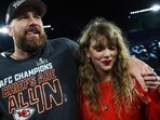 BALTIMORE, MARYLAND - JANUARY 28: Travis Kelce #87 of the Kansas City Chiefs (L) celebrates with Taylor Swift after defeating the Baltimore Ravens in the AFC Championship Game at M&T Bank Stadium on January 28, 2024 in Baltimore, Maryland. BALTIMORE, MARYLAND - JANUARY 28: Travis Kelce #87 of the Kansas City Chiefs (L) celebrates with Taylor Swift after defeating the Baltimore Ravens in the AFC Championship Game at M&T Bank Stadium on January 28, 2024 in Baltimore, Maryland.