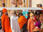  Imam Umer Ahmed Ilyasi (C), Chief Imam of All India Imam Organization (AIIO), after the Ram Mandir Pran Pratisha ceremony, in Ayodhya, on Jan. 22.
