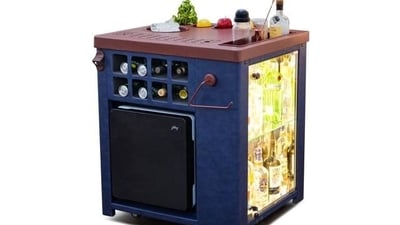3. Vintage Bar Carts:&nbsp;You can improve your entertaining experience by combining a classic bar cart with your home furnishing. Complement your favorite spirits and glassware with a piece that has metallic finishes and glass accents. Not only does a vintage bar cart add some retro glam to your home, it also provides character and style as a central focus.&nbsp; (Model X sapphire blue home bar by SpeedX)