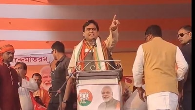 Shantanu Thakur, BJP's Lok Sabha MP, in West Bengal's South 24 Parganas on Sunday, (PTI) Shantanu Thakur, BJP's Lok Sabha MP, in West Bengal's South 24 Parganas on Sunday, (PTI)
