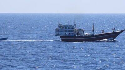 The 17-member crew of the fishing vessel were taken hostage. (Indian Navy) The 17-member crew of the fishing vessel were taken hostage. (Indian Navy)