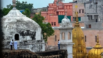 Members of the Archaeological Survey of India's (ASI) team conduct a scientific survey at the Gyanvapi mosque complex, in Varanasi on August 8. (PTI/ FILE PHOTO) Members of the Archaeological Survey of India's (ASI) team conduct a scientific survey at the Gyanvapi mosque complex, in Varanasi on August 8. (PTI/ FILE PHOTO)