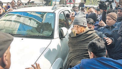 RJD chief Lalu Prasad arrives at the ED office in Patna. (PTI)