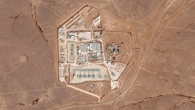 This satellite photo from Planet Labs PBC shows a military base known as Tower 22 in northeastern Jordan (AP)