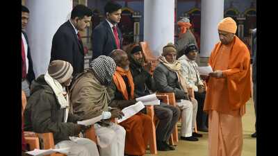 Uttar Pradesh chief minister Yogi Adityanath at a Janata Darshan event in Gorakhpur on January 29. (HT photo)